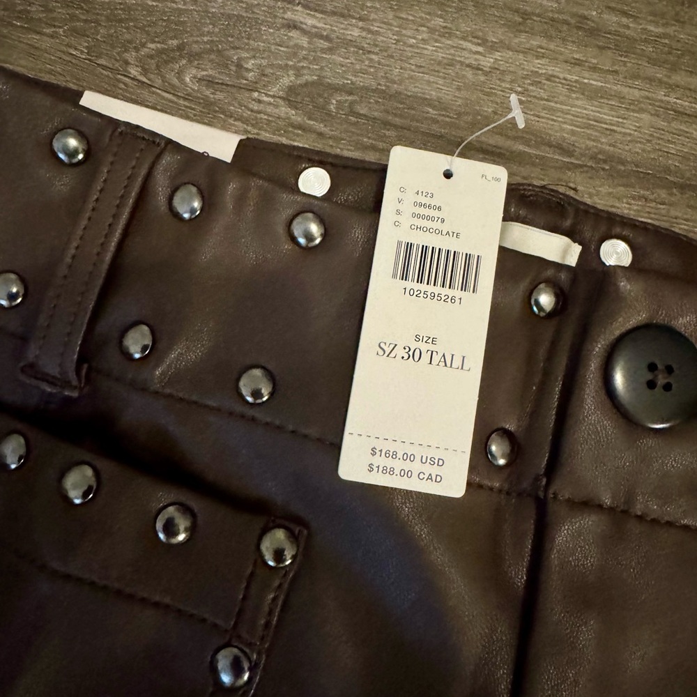 NWT Anthropologie TALL Colette Full-Length Faux Leather Studded Wide Leg Pants - Picture 4 of 6